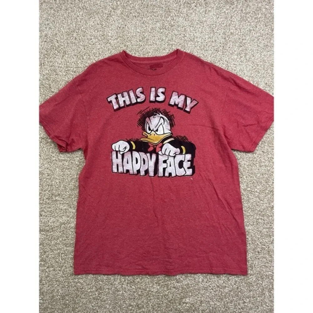 Disney Donald Duck This Is My Happy Face‎ Men's Red Heather T-Shirt Large